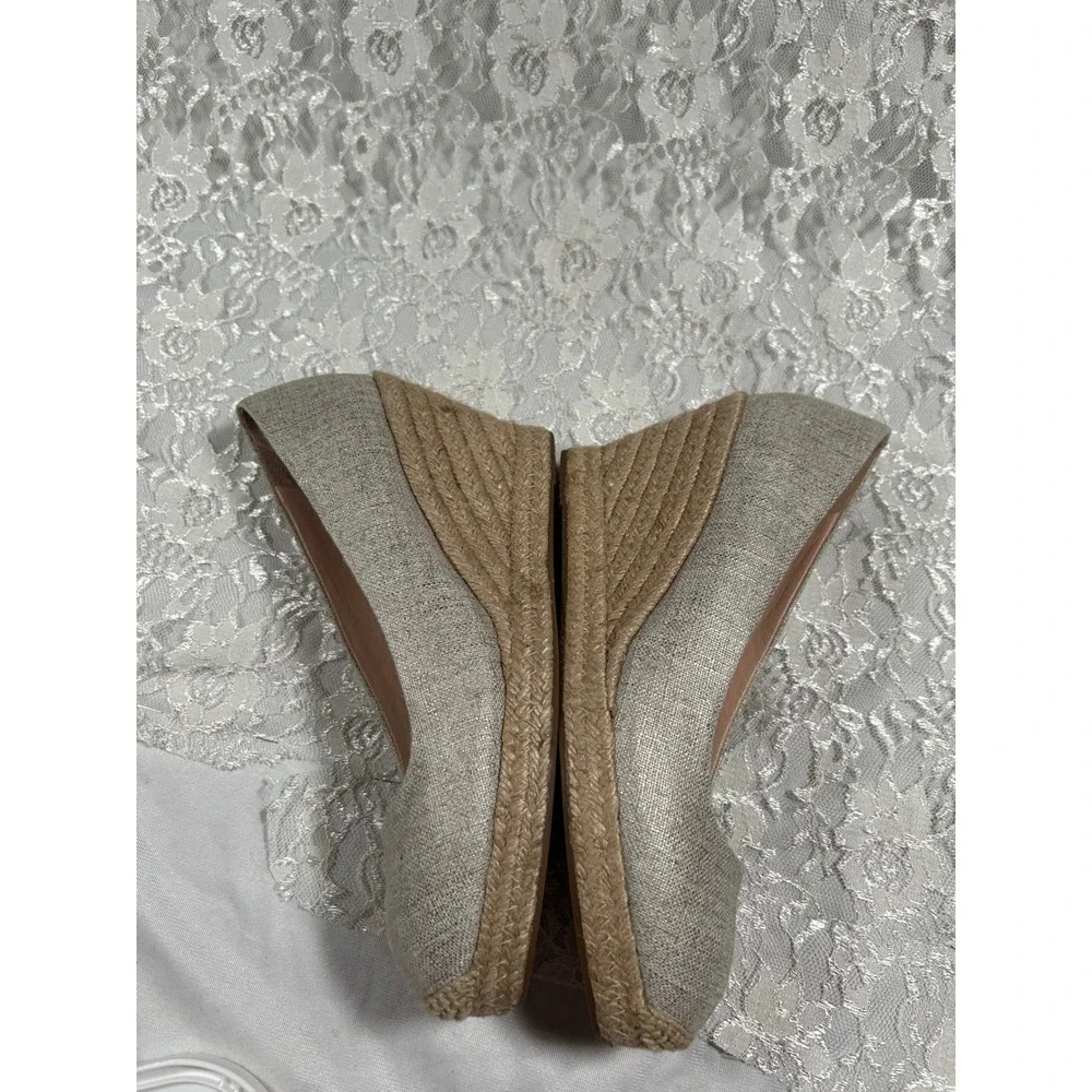 J.Crew Espadrille Wedge Pumps 8.5 Costal Preppy Boho Resortwear Gold Canvas